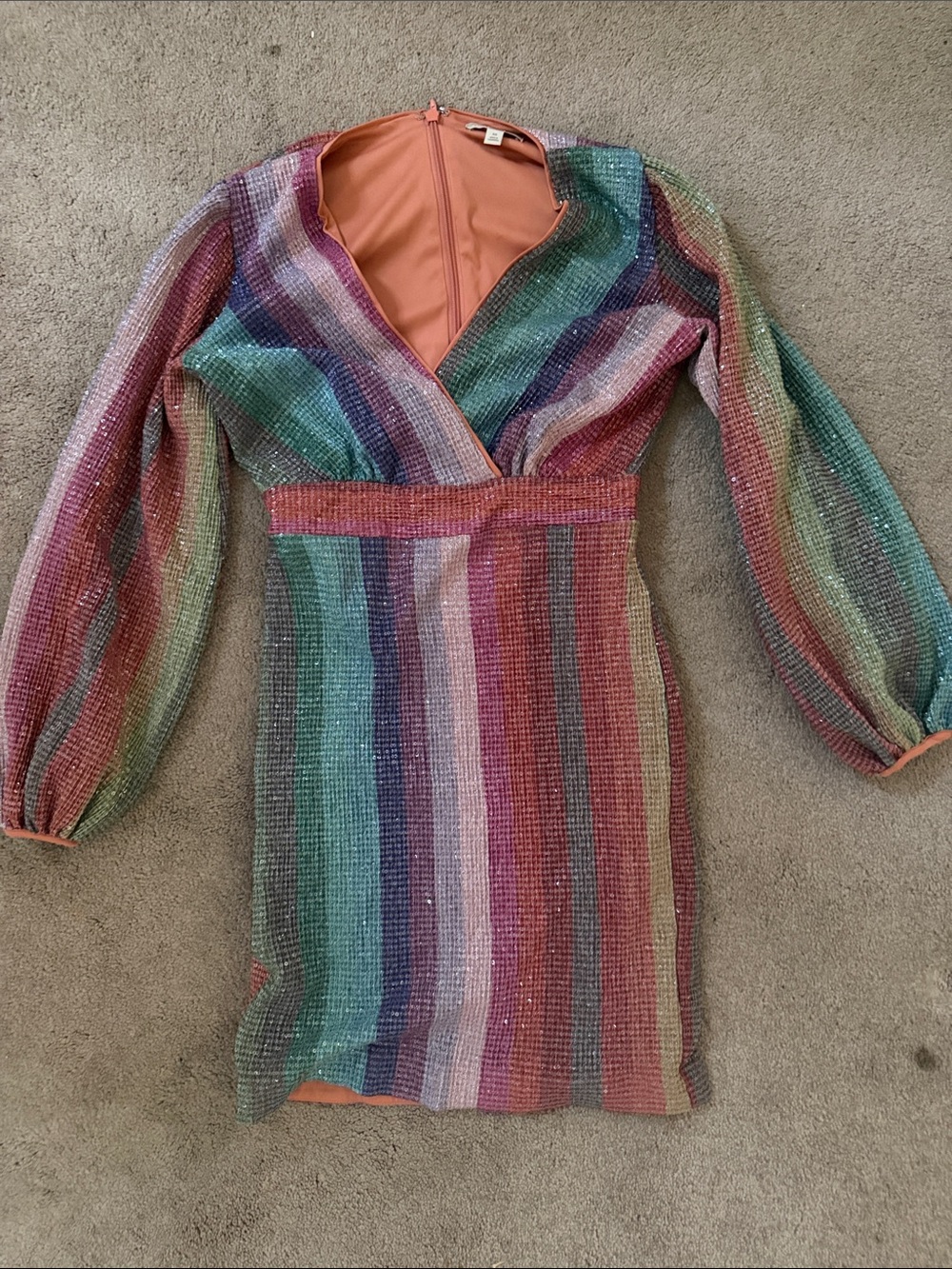 eva mendes for New York & Company Multicolor Striped Sequin Long Sleeve Dress